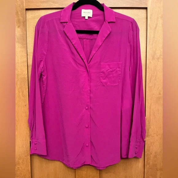 Sézane Florence Silk Shirt in Fuchsia, size 38 - Picture 2 of 5